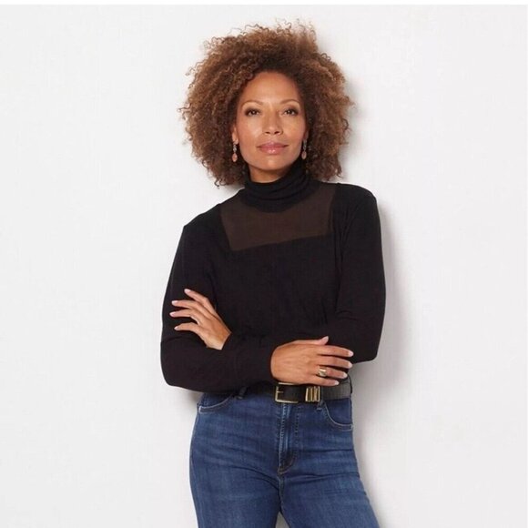 EVEREVE LNA Lyra Brushed Longsleeve back Turtleneck Top Size XS. Sheer Panel - Picture 1 of 5